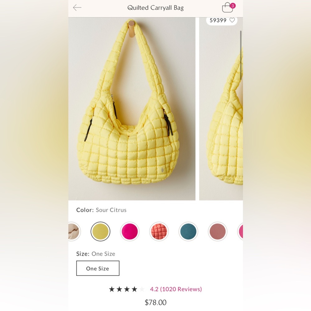 NWT Free People FP Movement Quilted Carryall Bag - sour citrus yellow - One Size - Picture 2 of 8